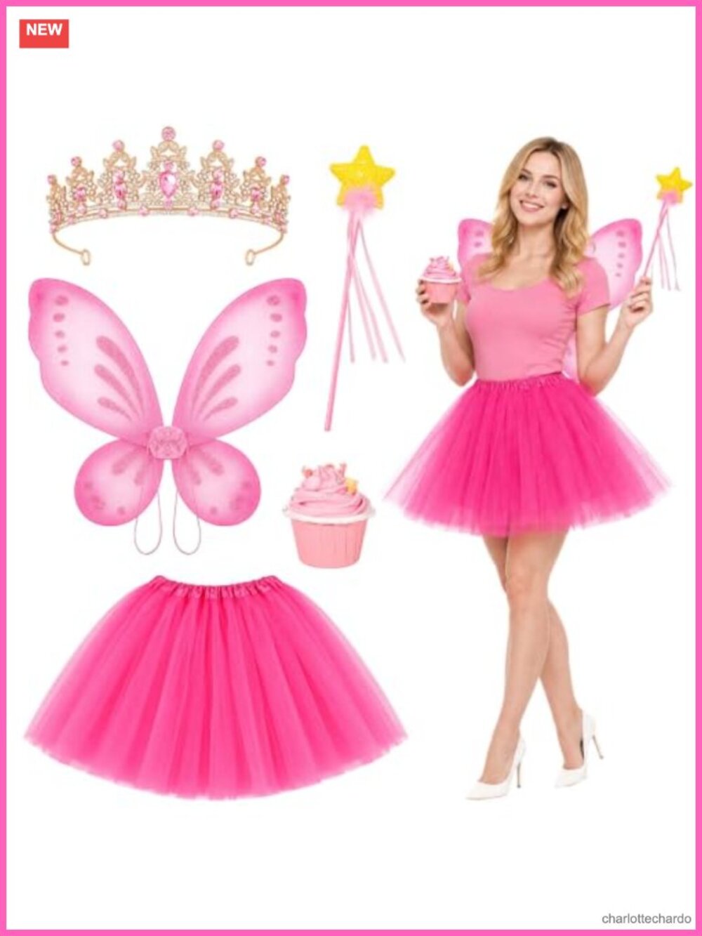 5 Piece Fairy Costume Set Tutu Wings Crown Wand Tiara